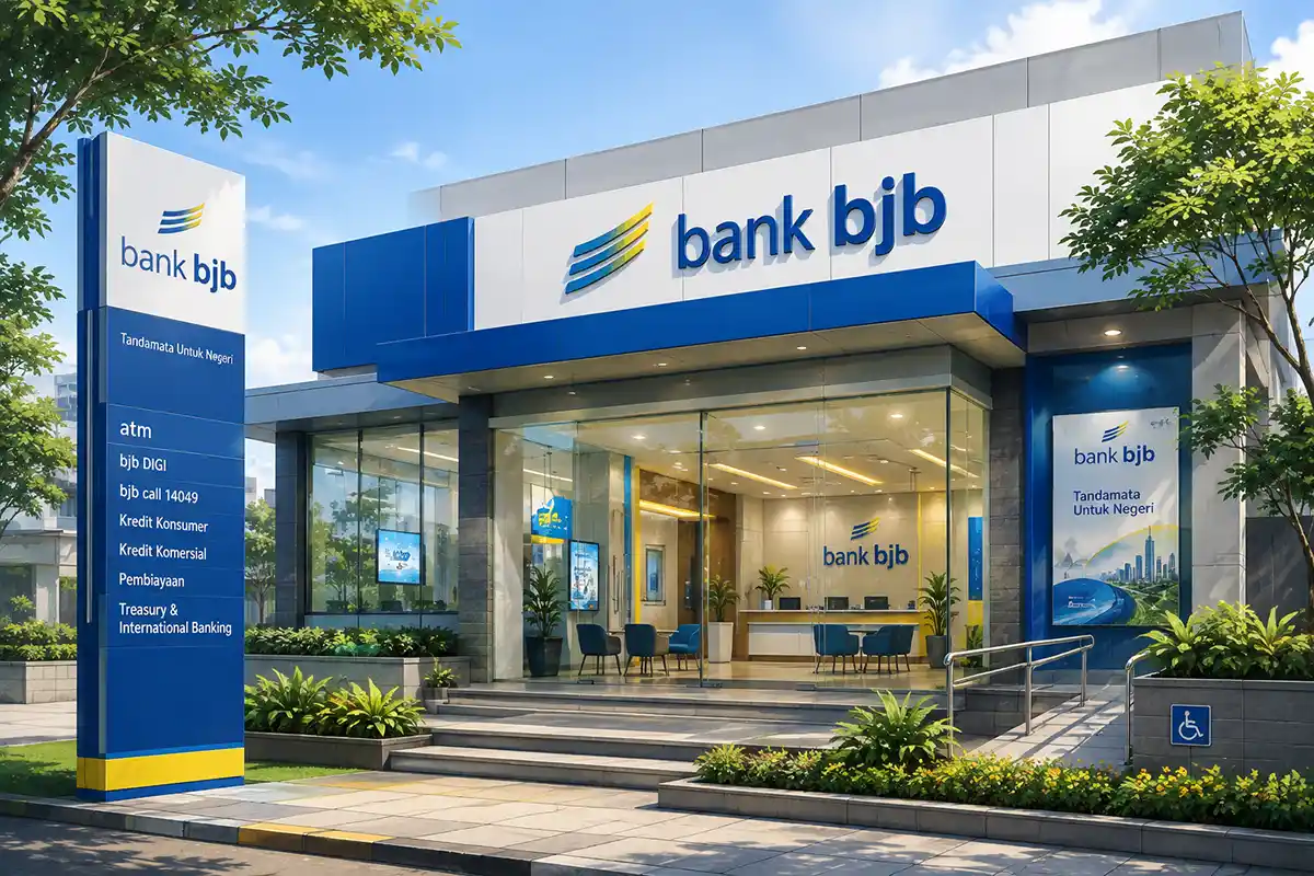 Gedung kantor operasional Bank BJB modern.