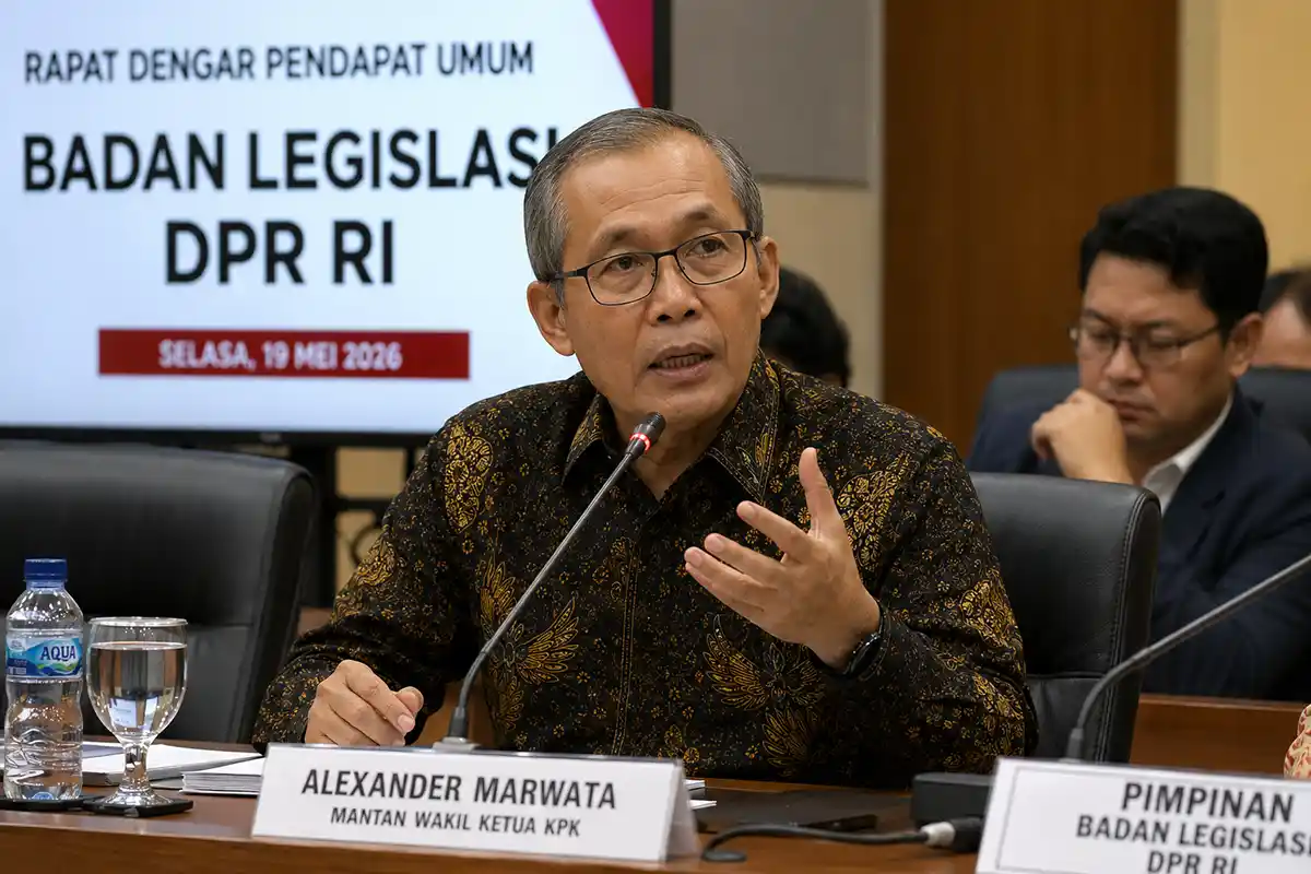 Ilustrasi Alexander Marwata dalam suasana rapat dengar pendapat umum di Baleg DPR RI