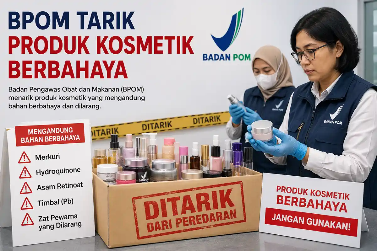 Infografis produk kosmetik berbahaya yang ditarik BPOM beserta daftar bahan kimianya.