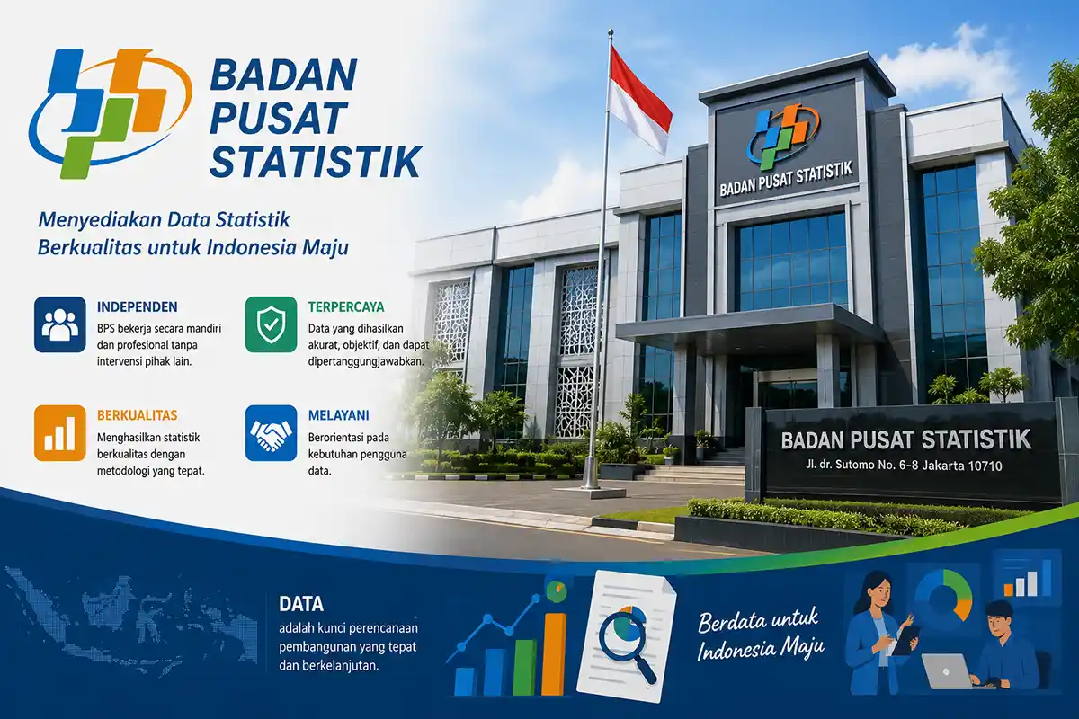 Infografis profil Badan Pusat Statistik BPS mengenai penyediaan data statistik berkualitas untuk pembangunan nasional.