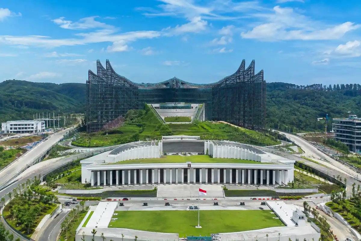 Kompleks Istana Garuda dan bangunan pemerintahan IKN Nusantara.