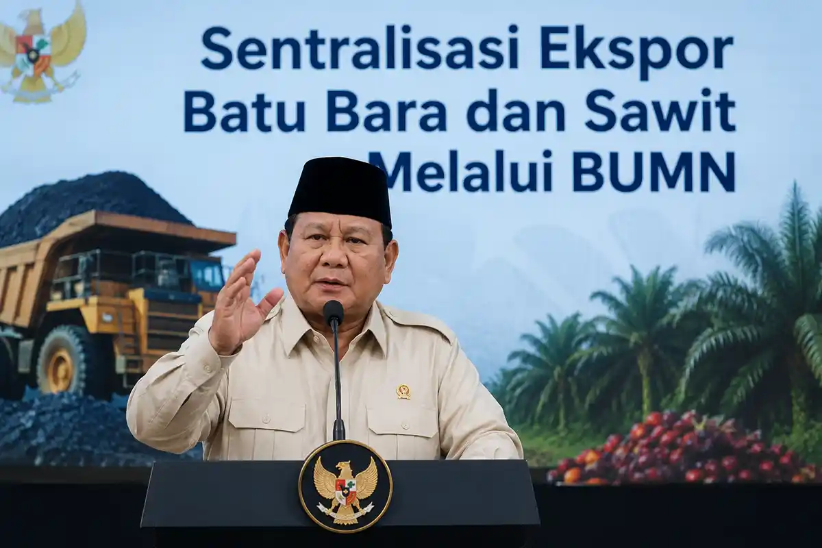 Ilustrasi Presiden Prabowo Subianto berpidato terkait kebijakan ekspor batu bara dan sawit.