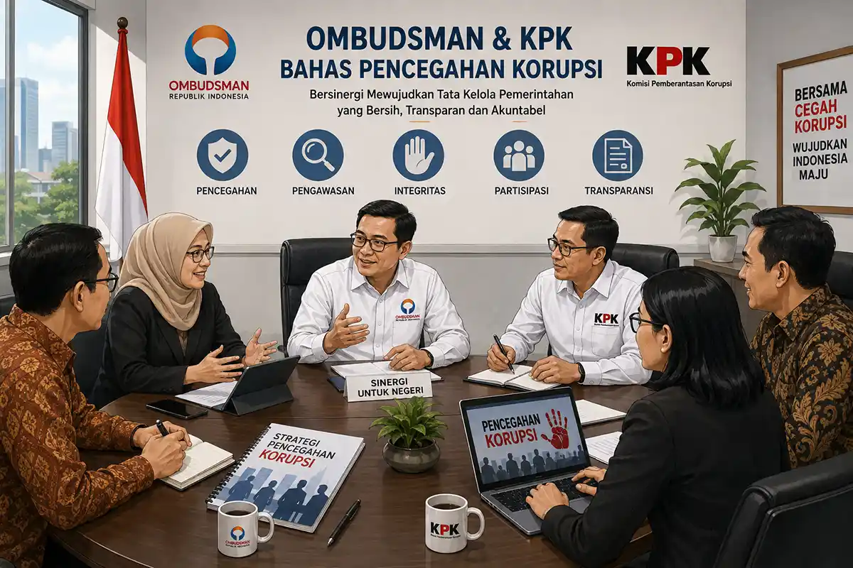 Pertemuan Ombudsman RI dan KPK membahas sinergi strategi pencegahan korupsi.