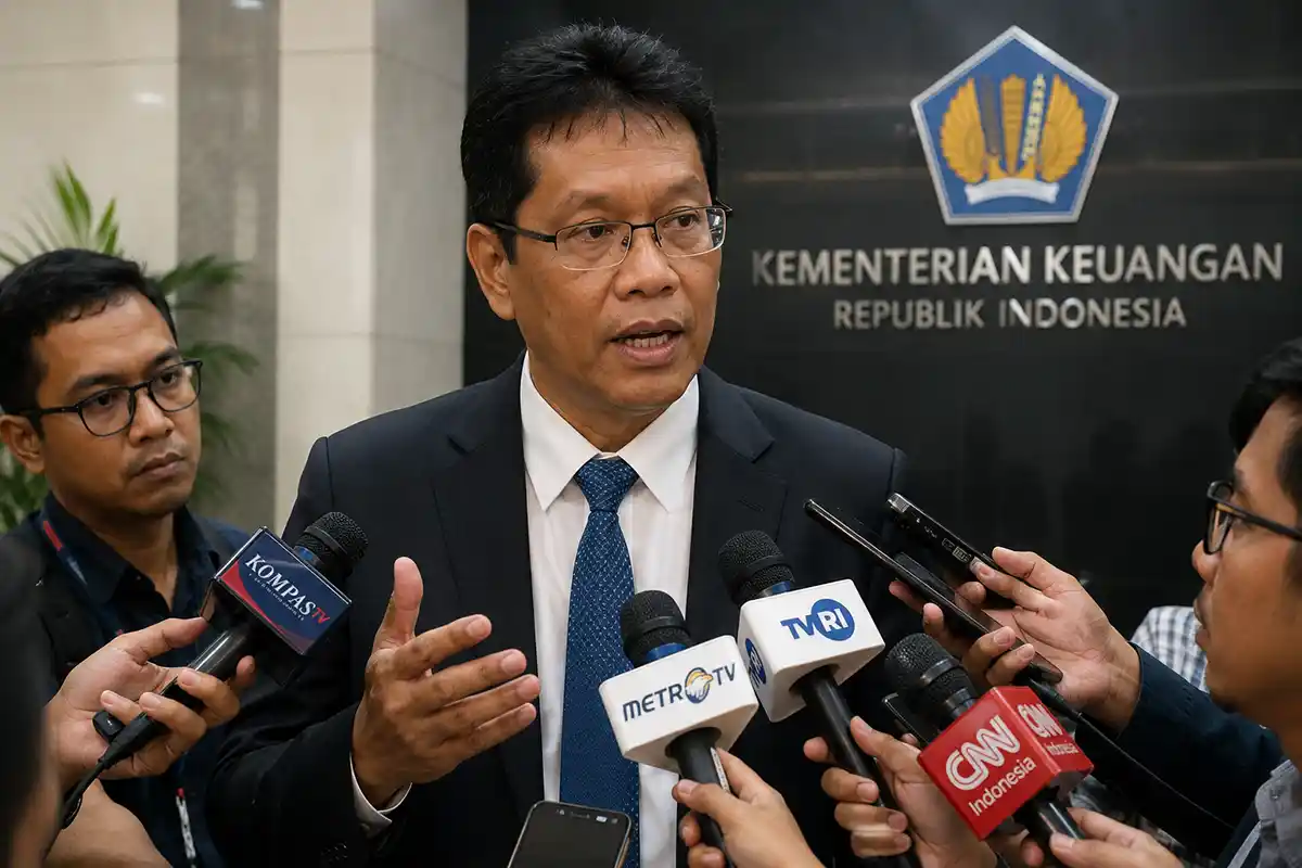 Pejabat Kementerian Keuangan saat memberikan keterangan pers kepada media terkait penyesuaian anggaran program negara.