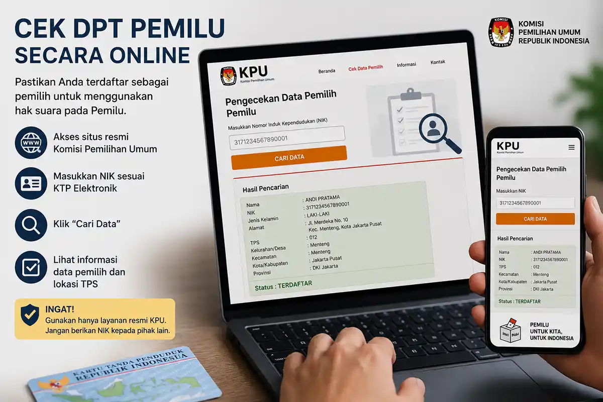 Cara cek DPT Pemilu online menggunakan NIK untuk mengetahui lokasi TPS
