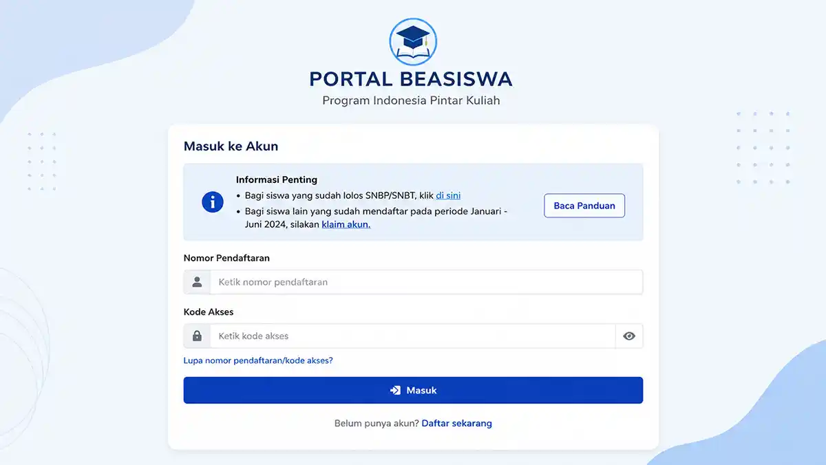 Ilustrasi halaman login resmi portal pendaftaran KIP Kuliah Kemendikbudristek