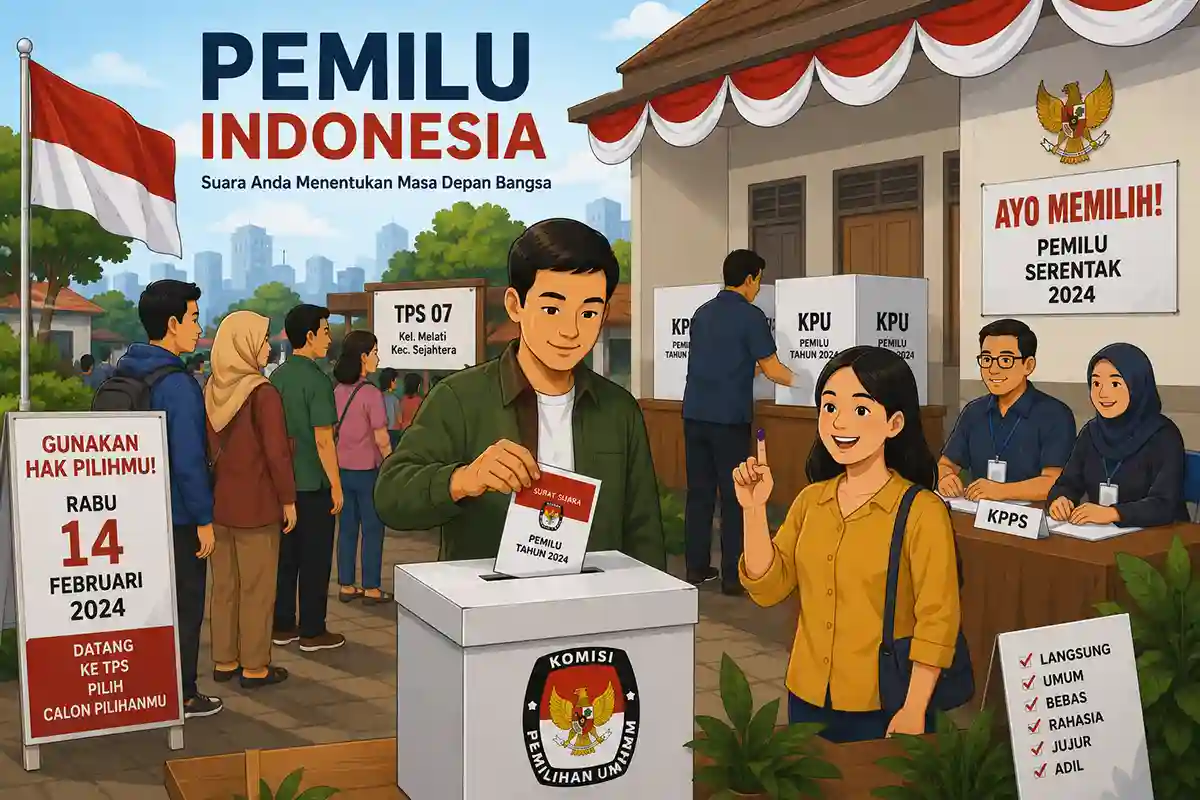 Ilustrasi suasana pemungutan suara dalam Pemilu Indonesia.