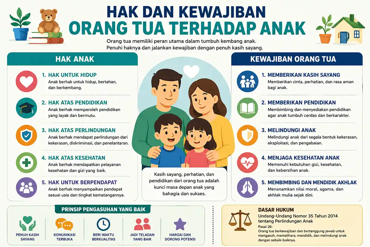 Infografis hak dan kewajiban orang tua terhadap anak berdasarkan Undang-Undang Perlindungan Anak.