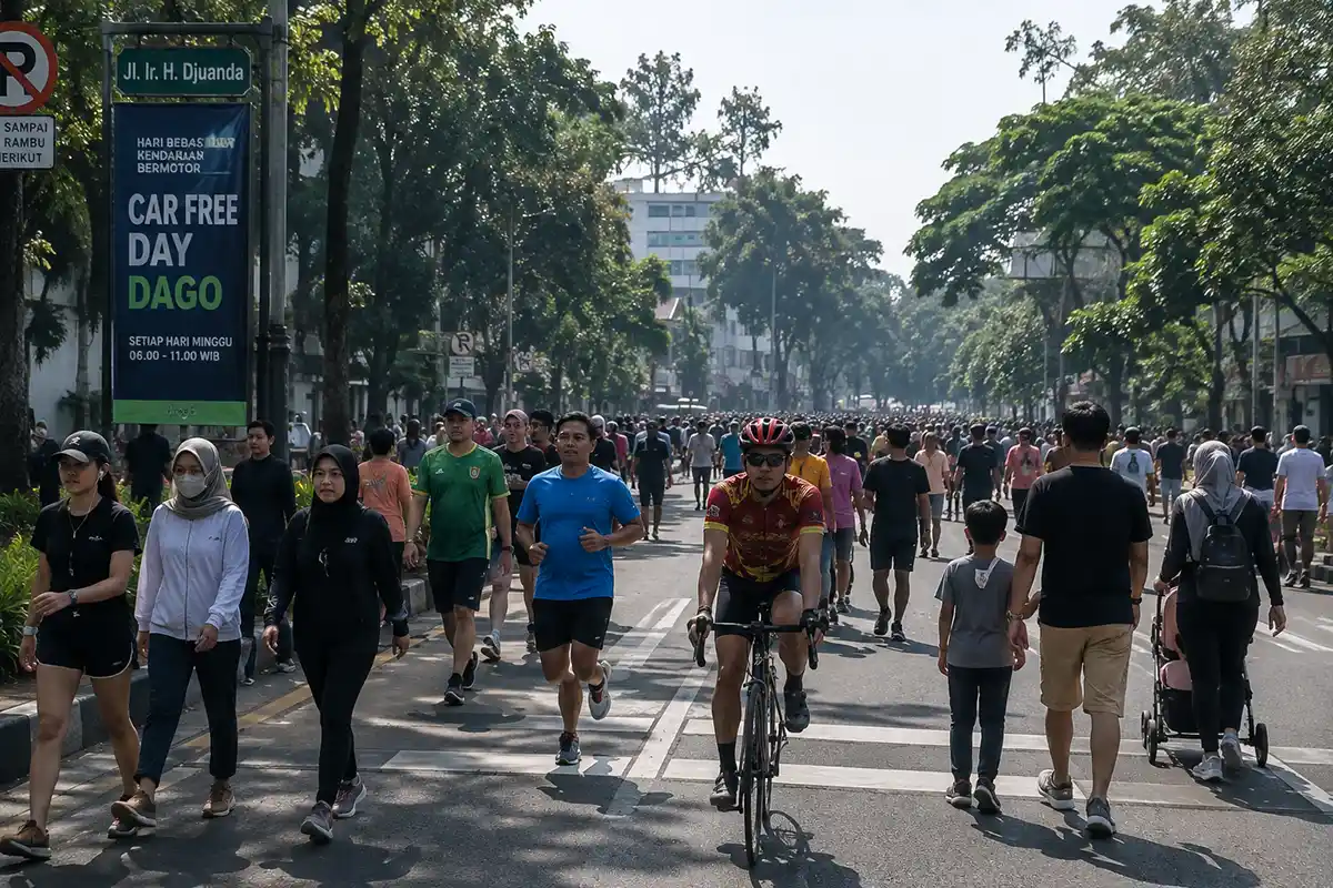 Warga berolahraga saat Car Free Day Dago di Jalan Ir H Djuanda Bandung.
