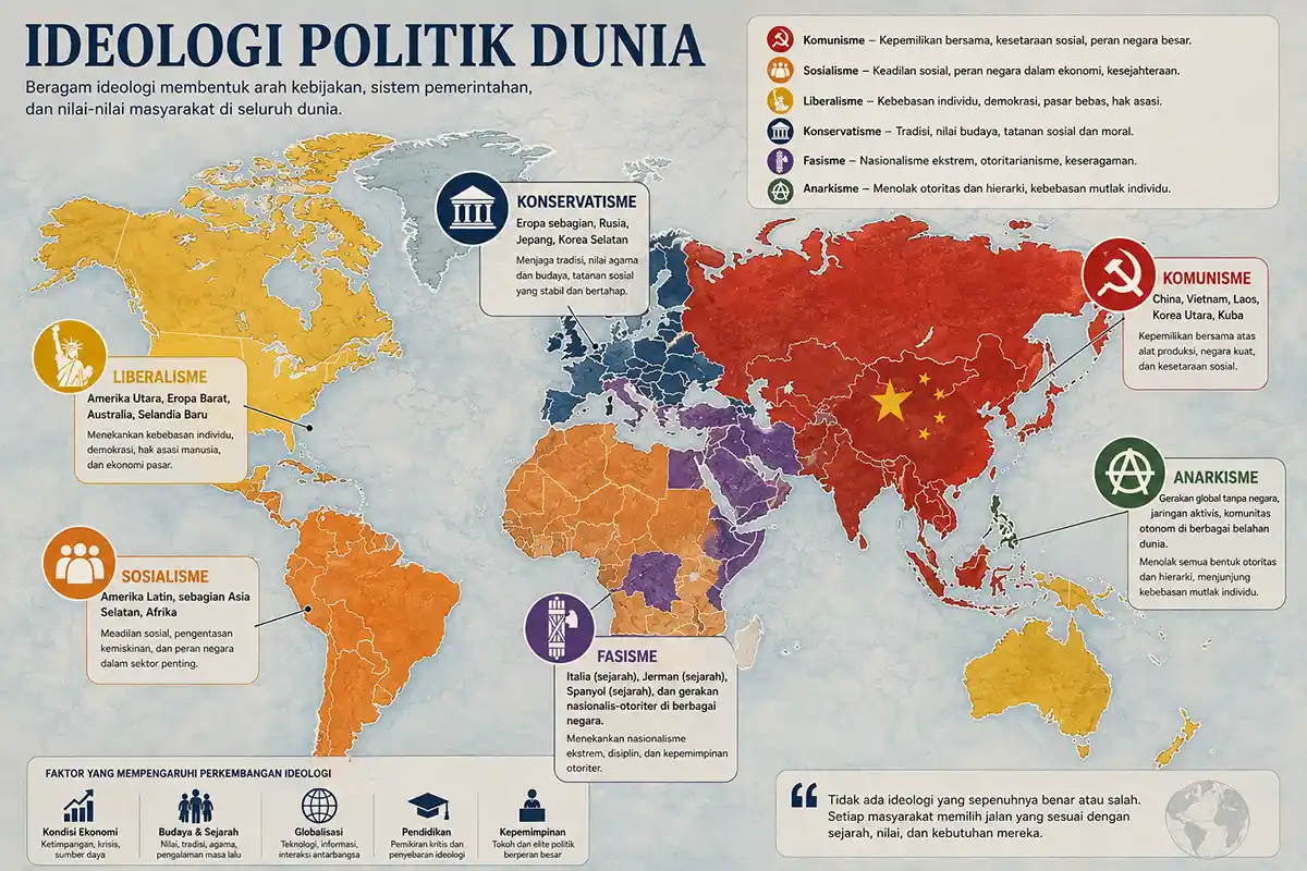 Peta peta distribusi ideologi politik di berbagai negara dunia.