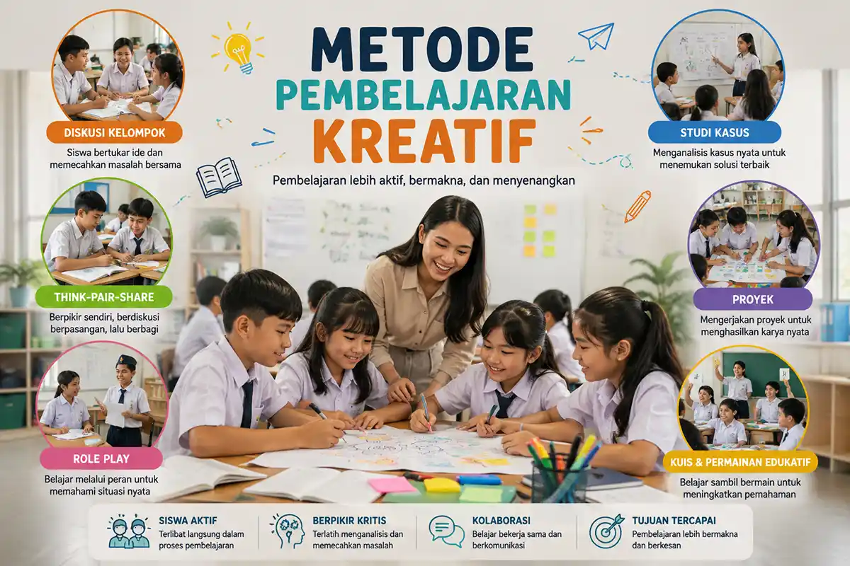 Infografis berbagai jenis metode pembelajaran kreatif untuk meningkatkan keaktifan siswa.