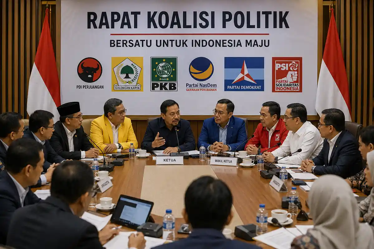 Suasana pertemuan dan rapat koalisi partai politik di Indonesia.