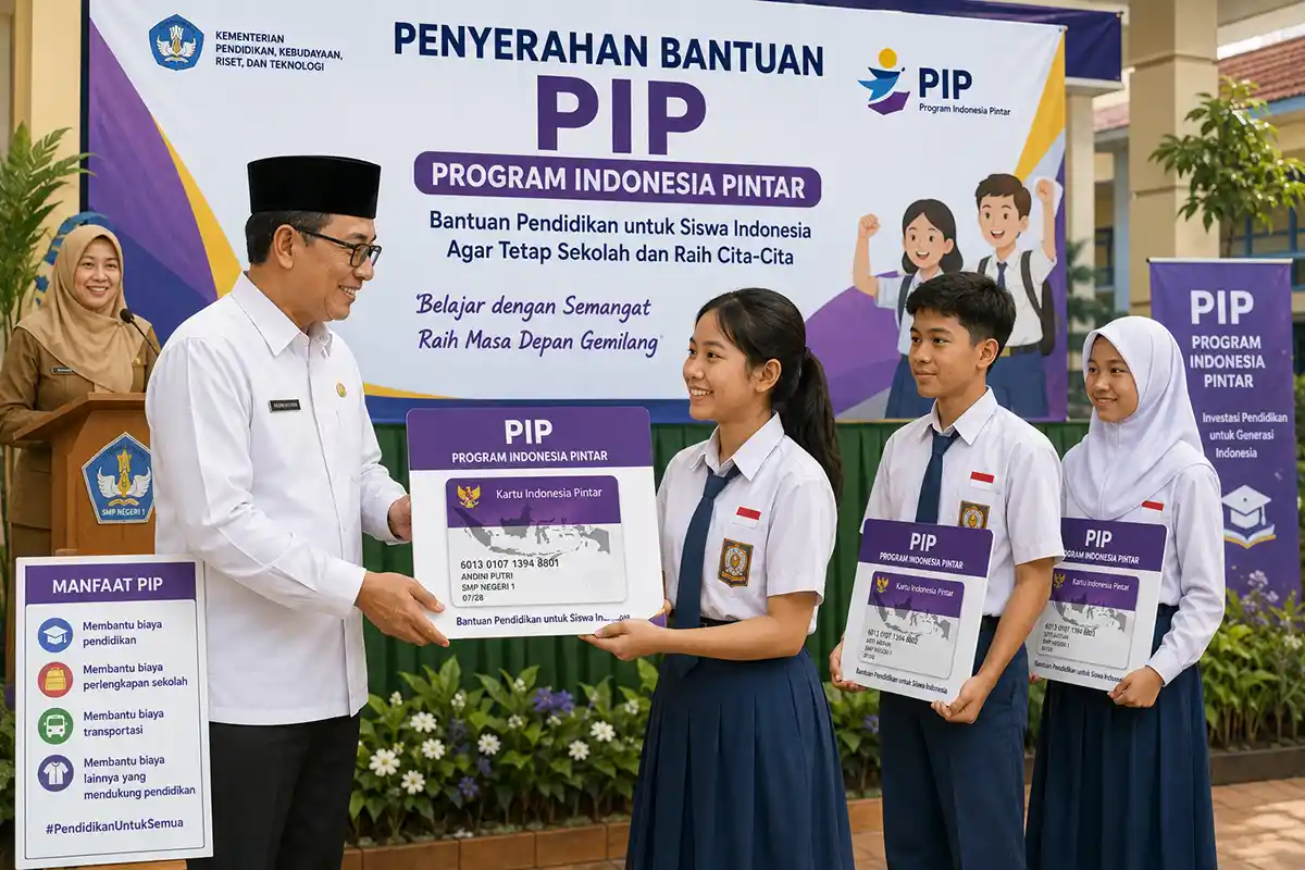 Penyerahan simbolis Kartu Indonesia Pintar PIP kepada siswa sekolah.
